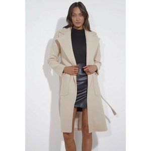 SNDYS Jackson Coat Cream Neutral Tie Belt Front Po